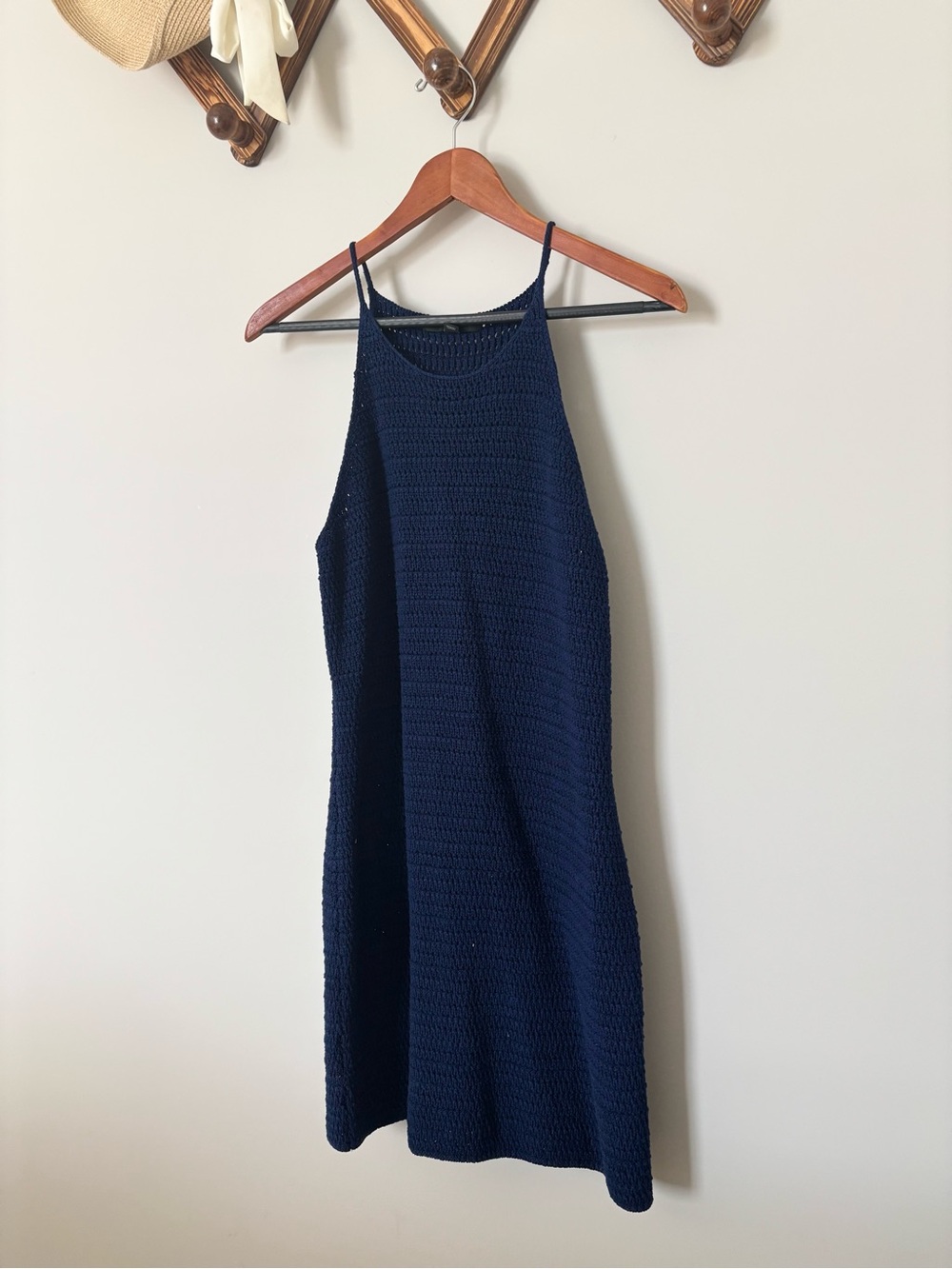 Navy Knit Halter Midi Swimsuit Cover Up